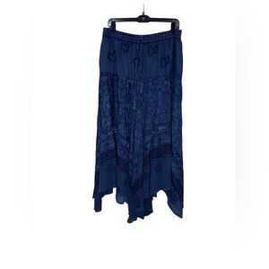 Coldwater Creek Navy embroidered Asymmetrical Skirt size L boho chic, western